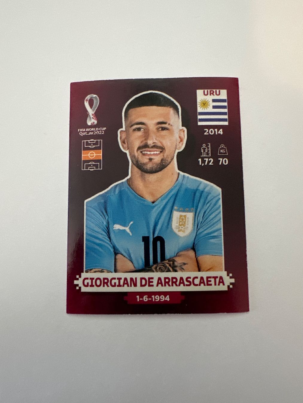 Panini FIFA WM 2022 Oryx - URU 12 - Giorgian De Arrascaeta – Original-Zustandsfoto Vorderseite