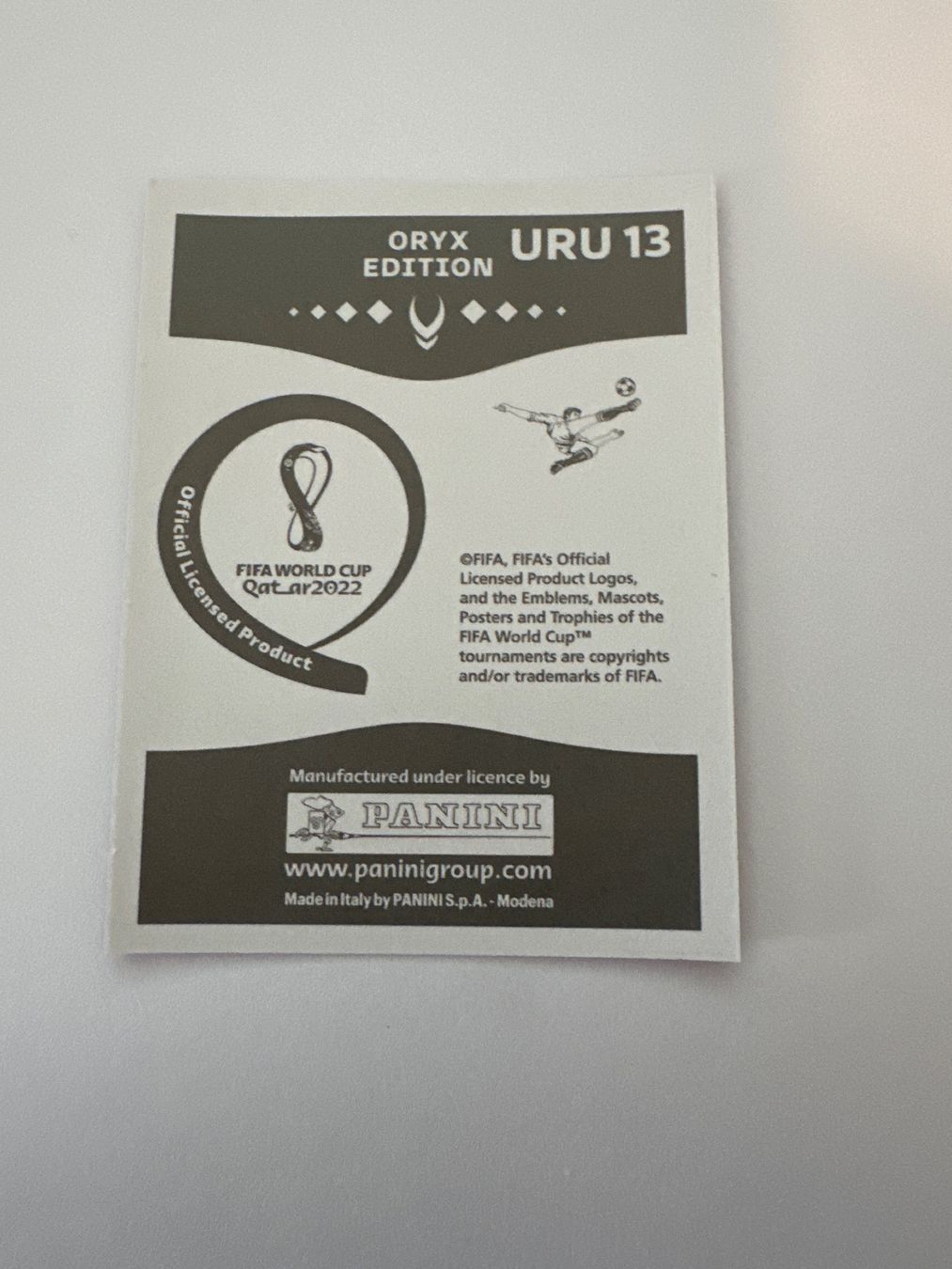 Panini FIFA WM 2022 Oryx - URU 13 - Nicolás De La Cruz – Original-Zustandsfoto Rückseite