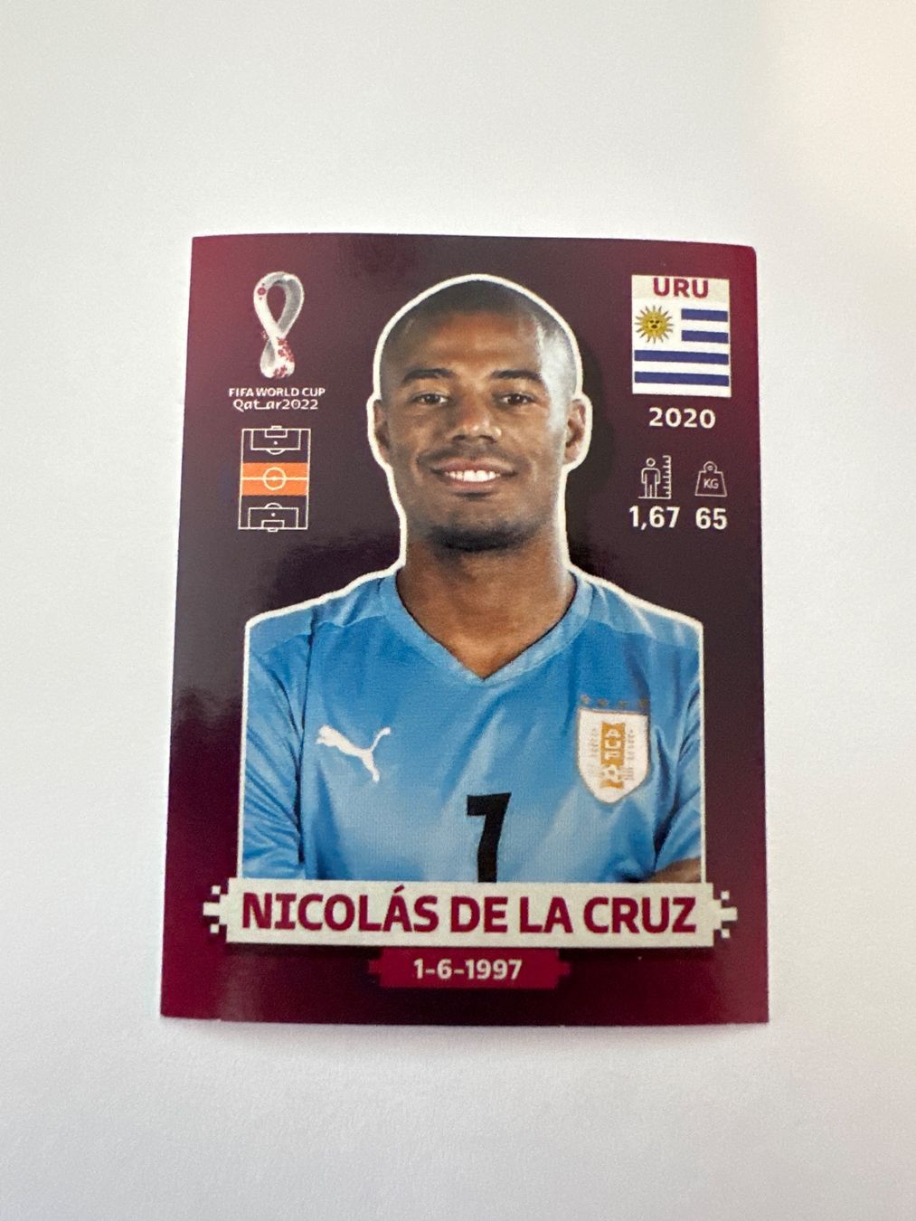 Panini FIFA WM 2022 Oryx - URU 13 - Nicolás De La Cruz – Original-Zustandsfoto Vorderseite