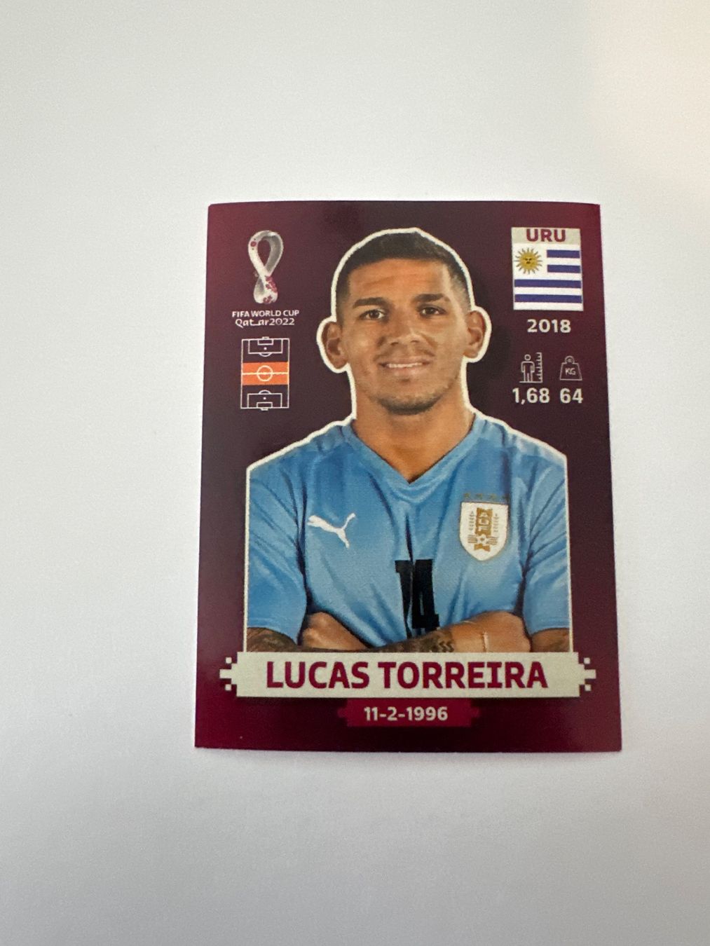 Panini FIFA WM 2022 Oryx - URU 14 - Lucas Torreira – Original-Zustandsfoto Vorderseite