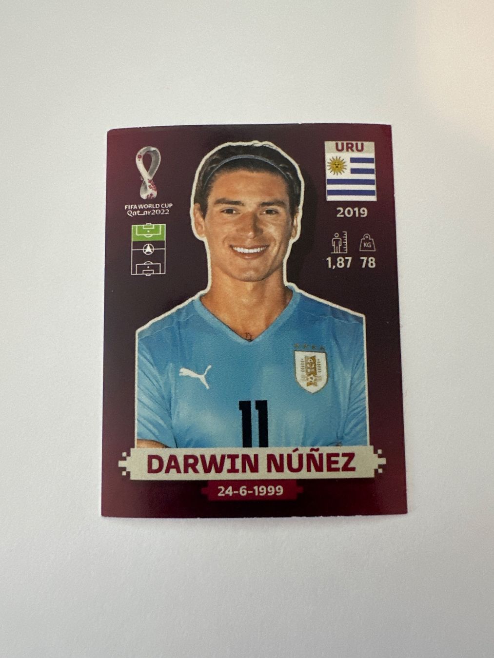 Panini FIFA WM 2022 Oryx - URU 18 - Darwin Núñez – Original-Zustandsfoto Vorderseite