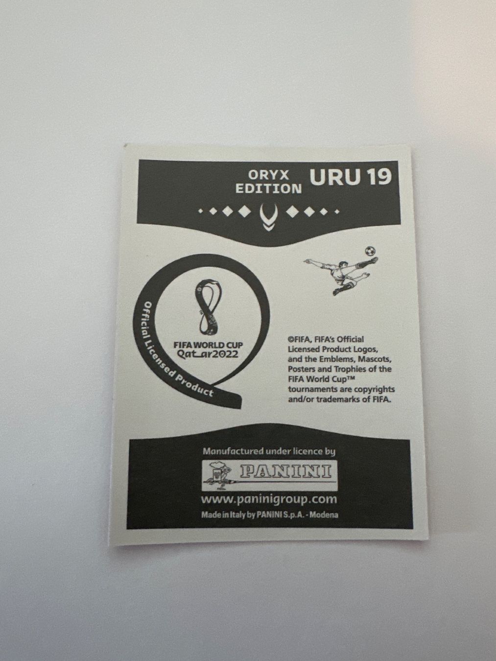 Panini FIFA WM 2022 Oryx - URU 19 - Facundo Pellistri – Original-Zustandsfoto Rückseite