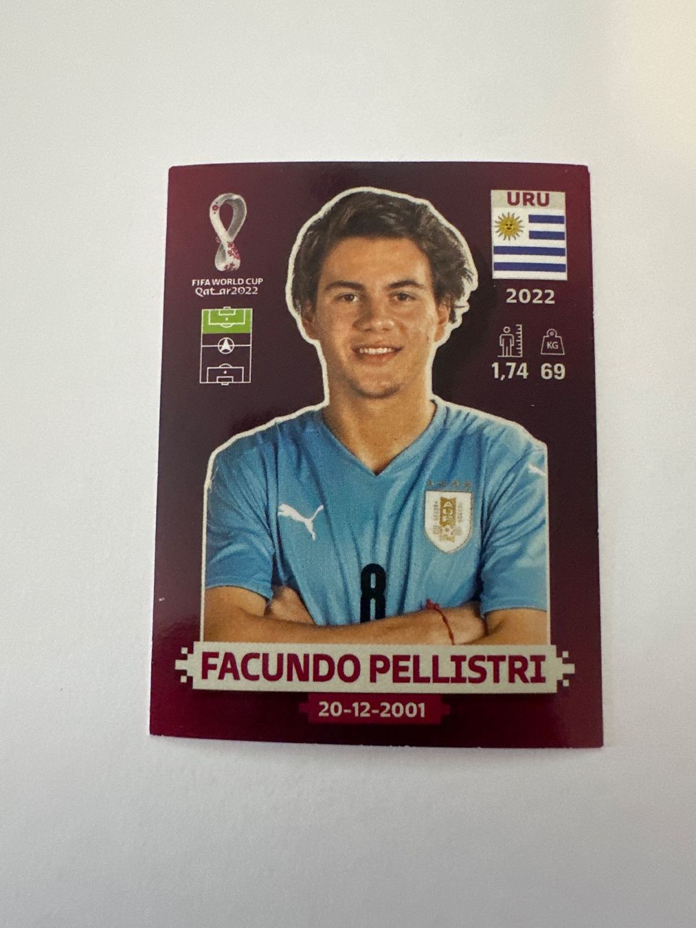 Panini FIFA WM 2022 Oryx - URU 19 - Facundo Pellistri – Original-Zustandsfoto Vorderseite