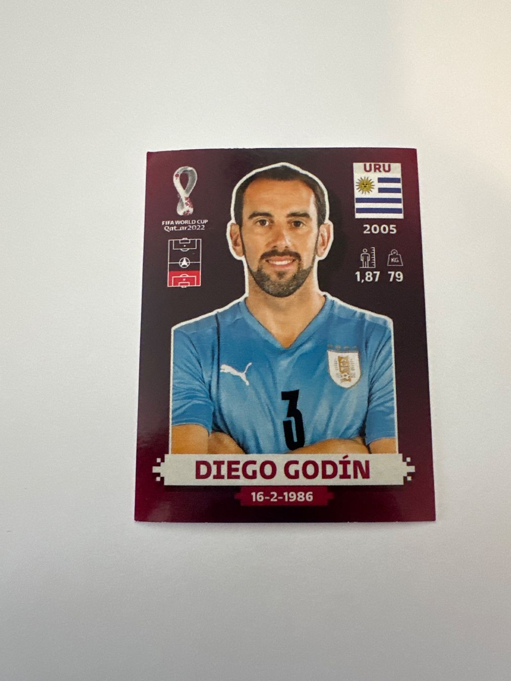 Panini FIFA WM 2022 Oryx - URU 8 - Diego Godín – Original-Zustandsfoto Vorderseite