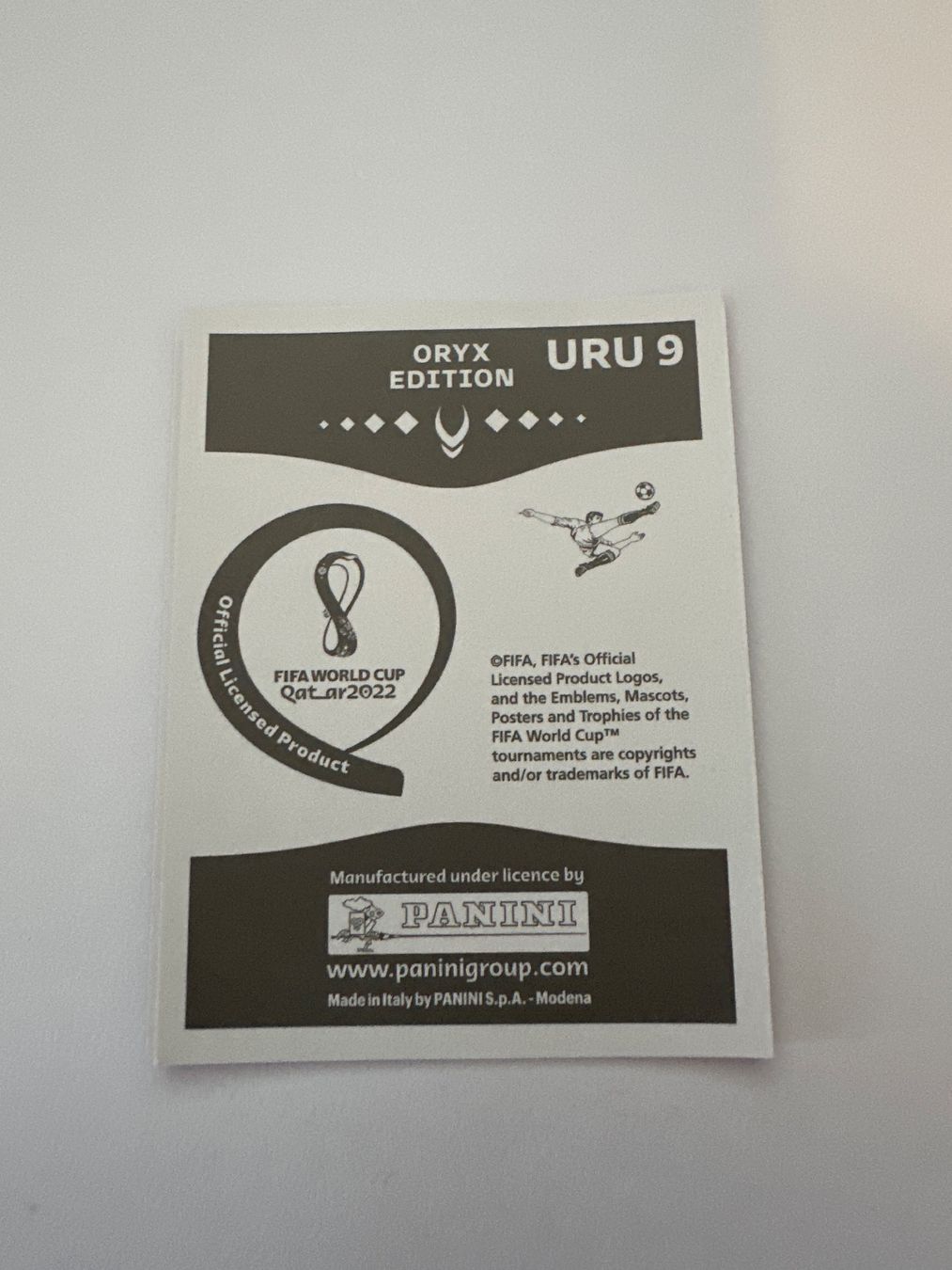 Panini FIFA WM 2022 Oryx - URU 9 - Mathías Olivera – Original-Zustandsfoto Rückseite